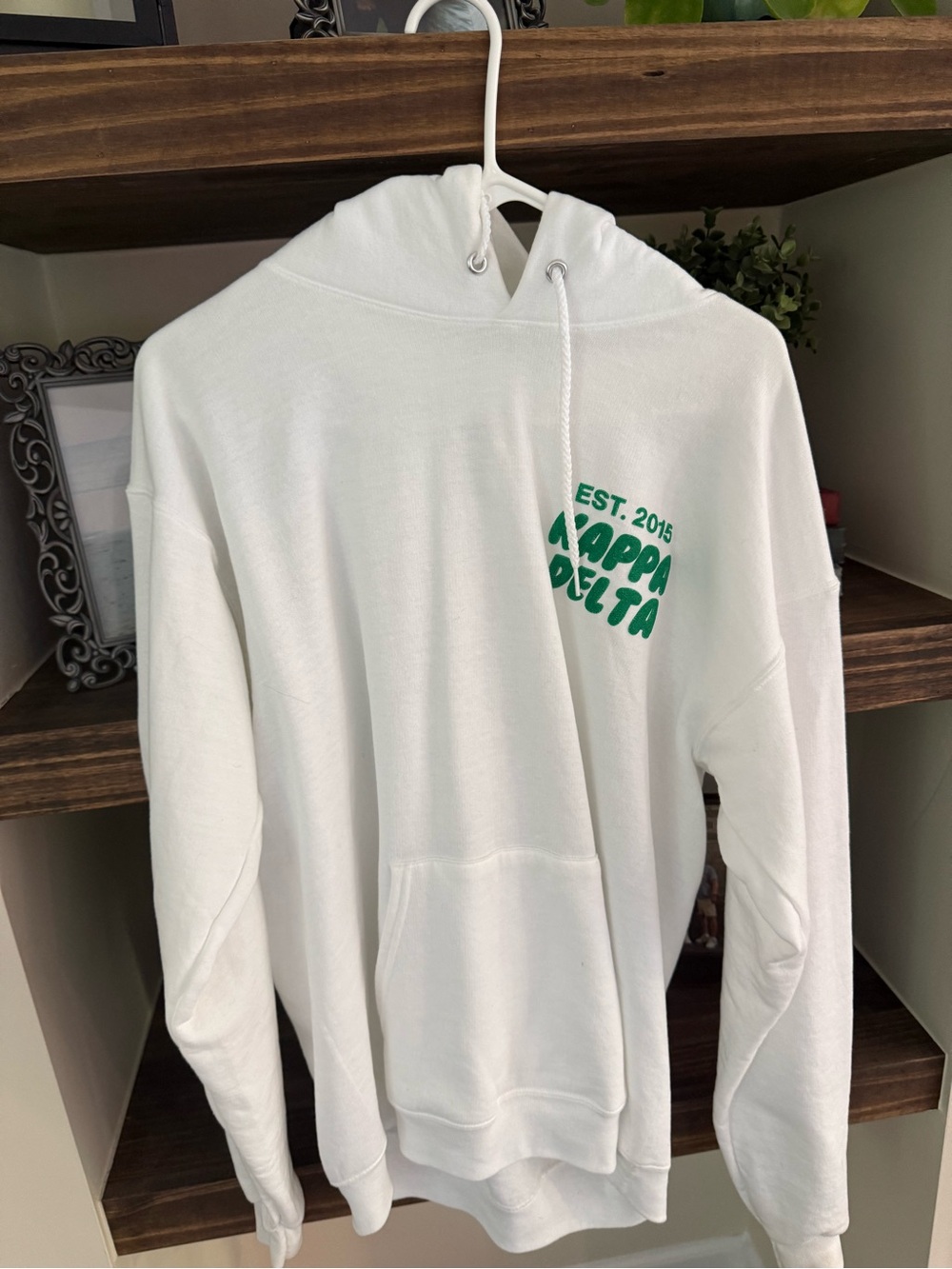 Kappa Delta White Hoodie Sweatshirt with Green Chest Print